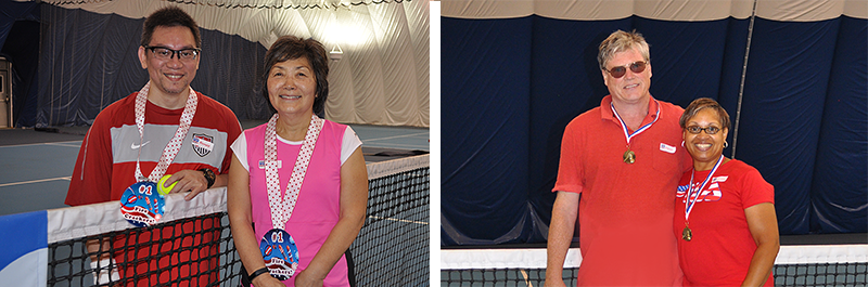 photo of tournament winners at Montgomery Tennisplex and Tennis WinWin Racquets and Rockets Adult Tennis and Fireworks Party 2017